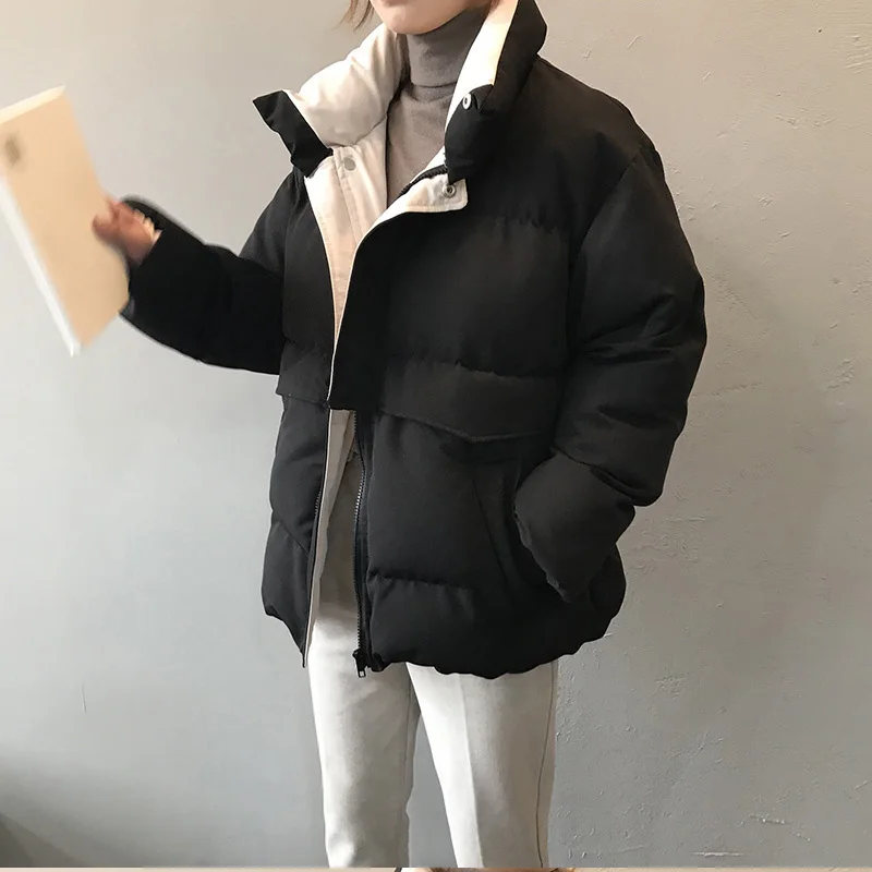 Women Winter Warm Cotton Coat Coat Coat Thickened Straight Loose Streetwear Solid Color Elegant 2021 Fashion Bread Coat