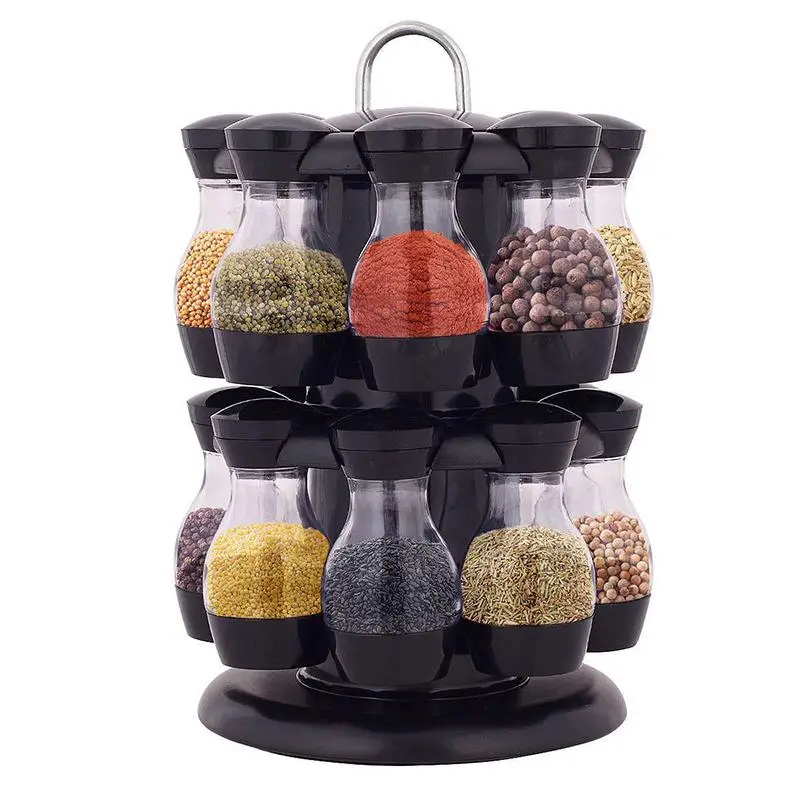 

16Pcs Condiment Set 360 Rotating Spice Jar Rack Kitchen Cruet Condiment Bottle Coffee Sugar Seal Jar Container Rack