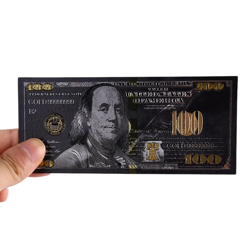 Antique Black Gold Foil USD 100 Currency Commemorative Dollars Banknotes Decor |