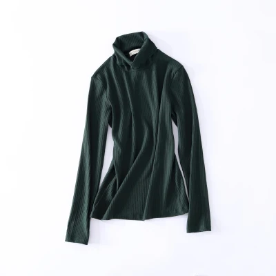 turtleneck green Новые тонкие женские трикотажные футболки с длинным рукавом и круглым вырезом, однотонные обтягивающие повседневные топы, зимние вязаные топы с высоким воротом - Цвет: turtleneck green