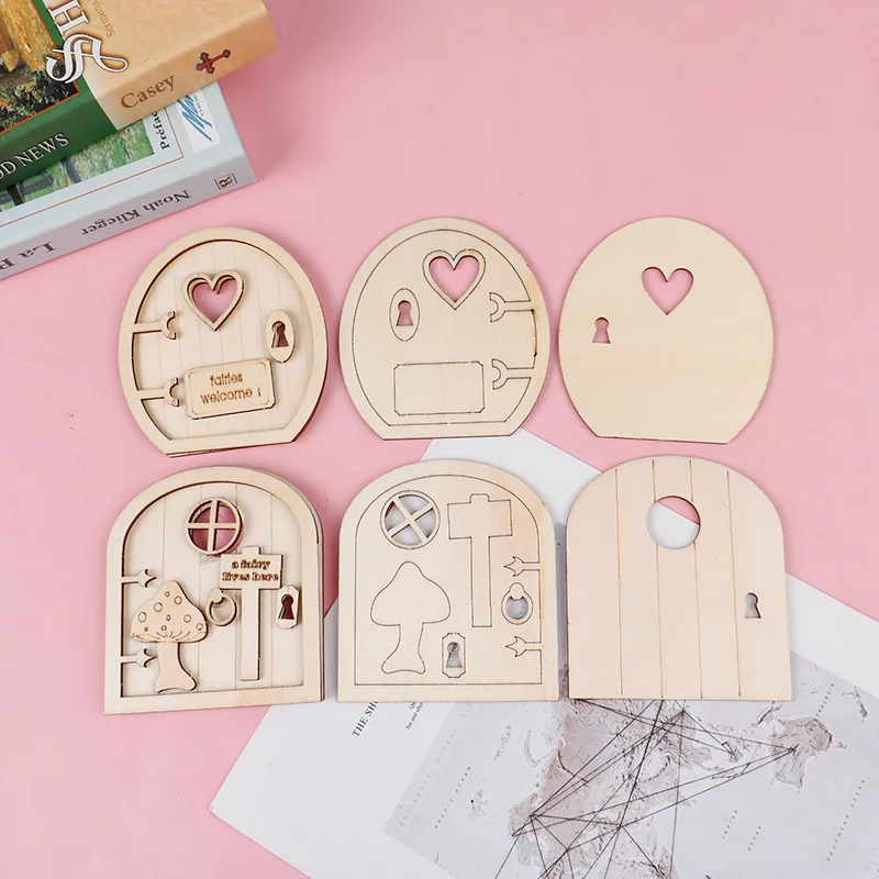 

6pcs Kids Birthday Gift 3D Wooden Fairy Garden Door Kit Doormat Elf Door Decor Children's Birthday Gift Door Decoration