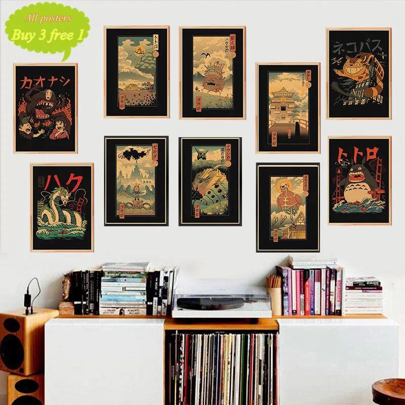 

Japanese Animation Ukiyoe HD Pictures Kraft Paper Painting Posters And Prints Wall Pictures For Bedroom