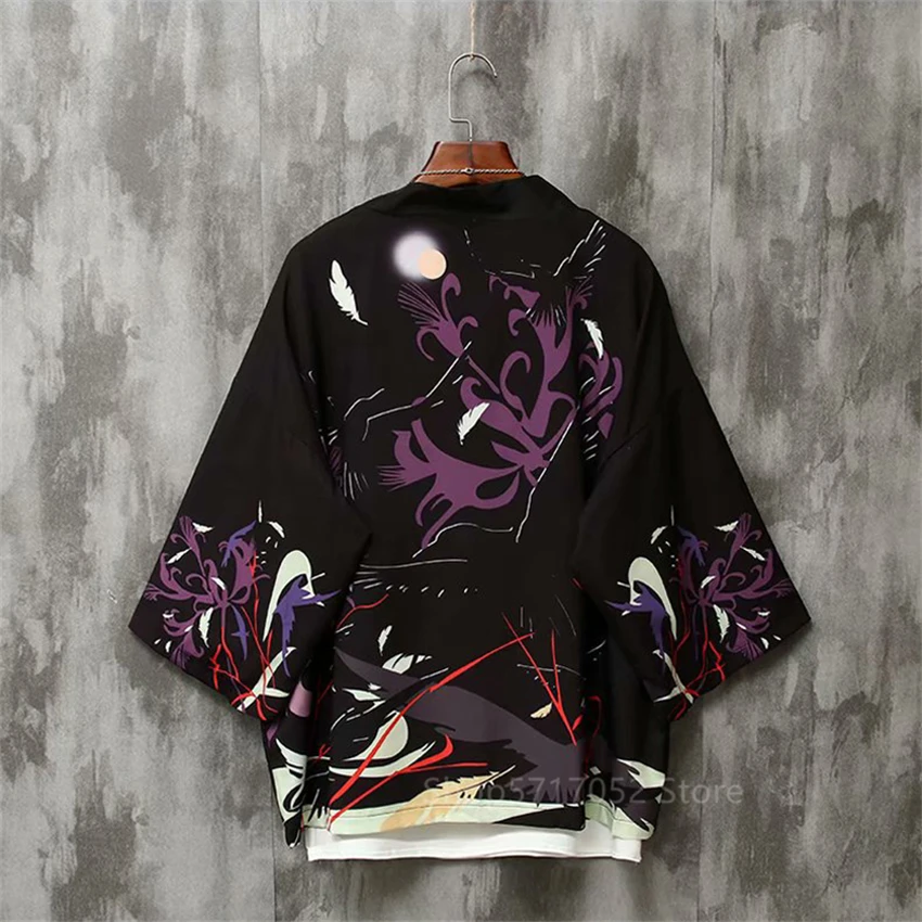 

Kimono Cardigan Three Thousand Crows Kill Woman Dress Japanese Style Haori Samurai Costume Men Asian Clothes Black White Yukata