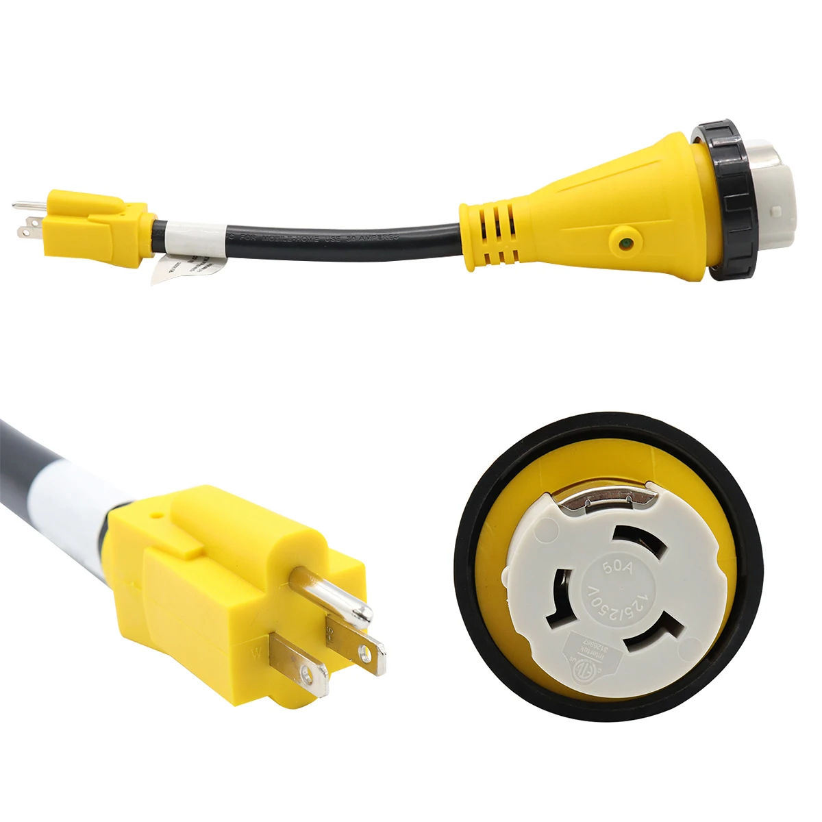 

12inch 125V RV Power Cord Generator Adapter 15 Amp Male to 30/50 Amp Lock Female Standard Connector