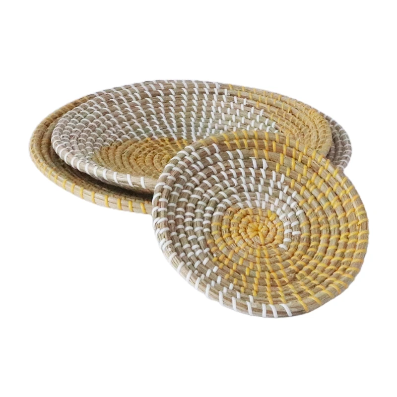 

3pcs Handmade Hanging Wall Basket Decor Round Woven Seagrass Hanging Decorative N0PA