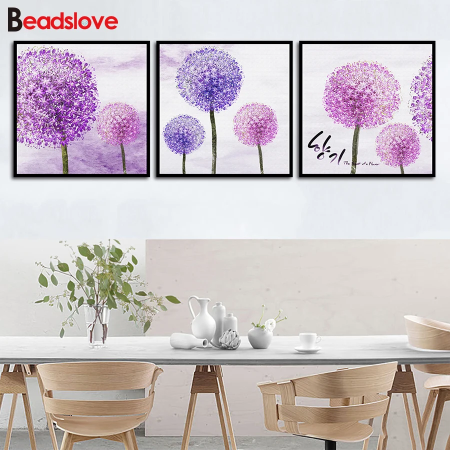 

new arrival DIY Crystal full drill square 5D diamond painting Purple Dandelion Plant Pictures 3d cross stitch kit mosaic round