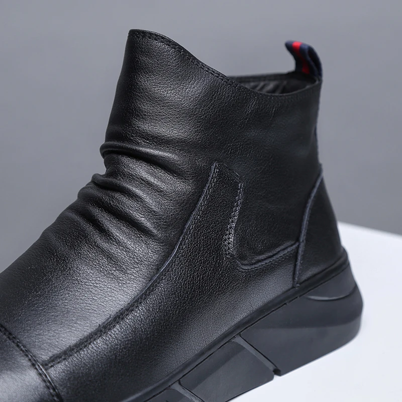 Ботинки из спилка ручной работы Мужская модная черная повседневная обувь с