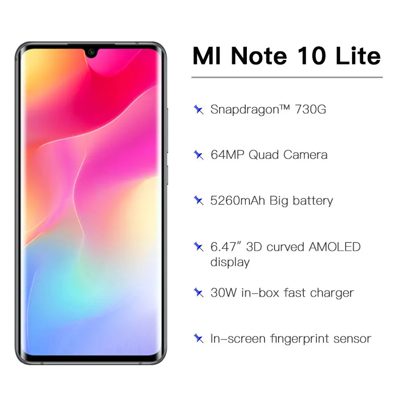Глобальная версия смартфона Xiaomi Mi Note 10 Lite 128 ГБ 8 Восьмиядерный Snapdragon 730G 6 47 "AMOLED 64