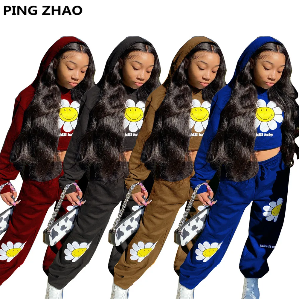 

Новинка Осень-зима модный женский комплект одежды PING ZHAO из двух предметов с капюшоном с монограммой Толстовка с длинным рукавом брюки костю...