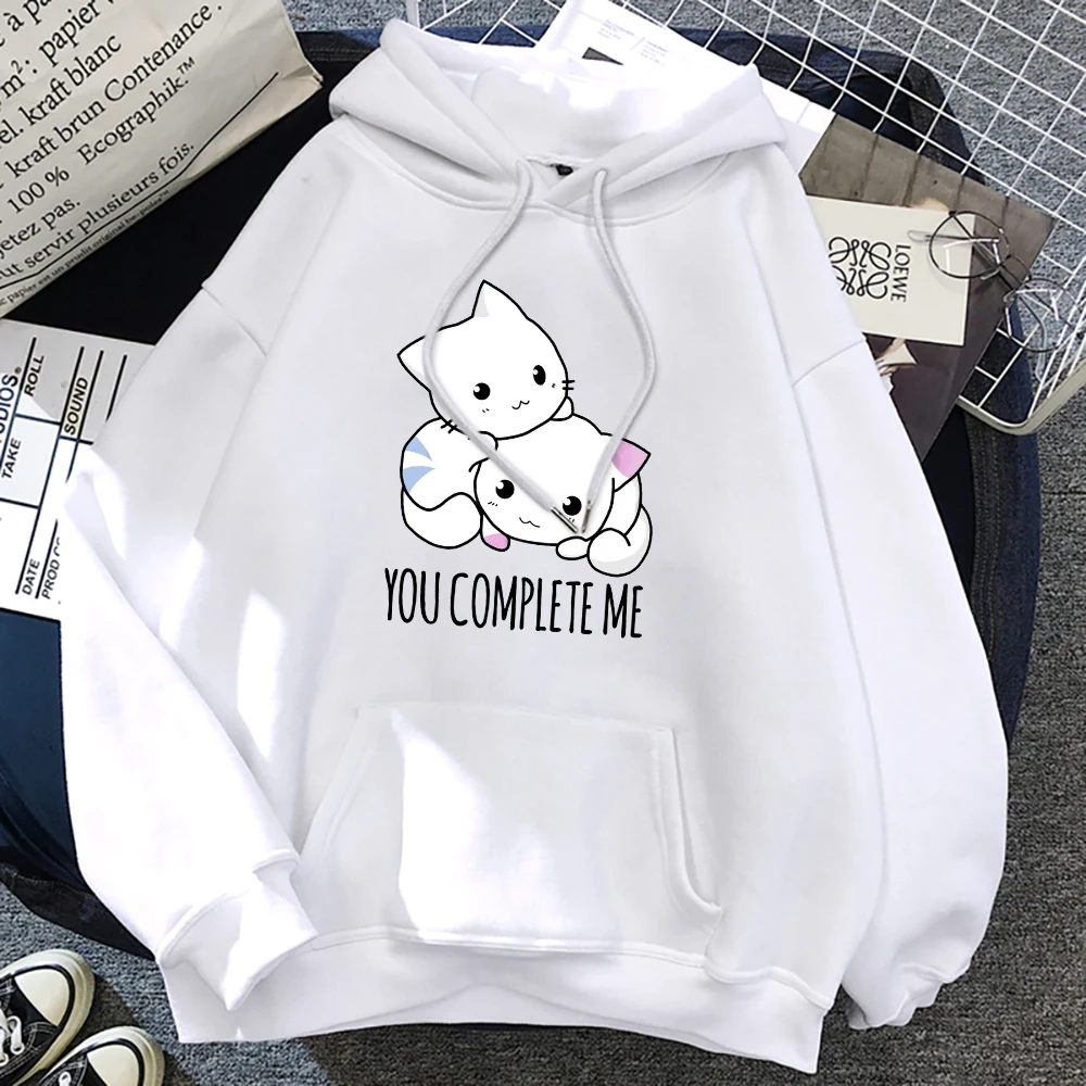 

YOU COMPLETE ME Cute Cats Cartoons Hoody Womens Hip Hop Street Clothing Casual Cartoons Sweatshirt O-Neck Pollover Women Hoodies