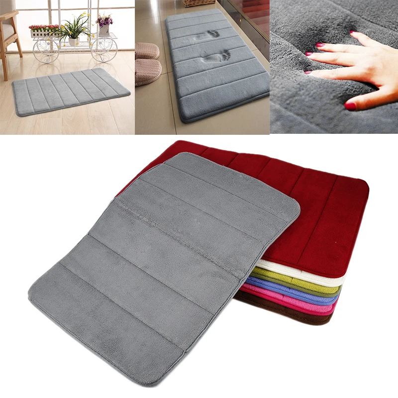 

40x60cm Home Bath Mat Coral Fleece Bathroom Carpet Water Absorption Non-slip Memory Foam Absorbent Washable Rug Toilet Floor Mat