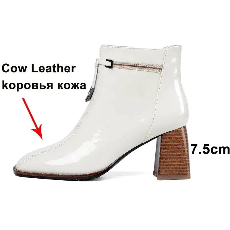 ANNYMOLI/Зимние ботильоны женские короткие сапоги на молнии из натуральной кожи с