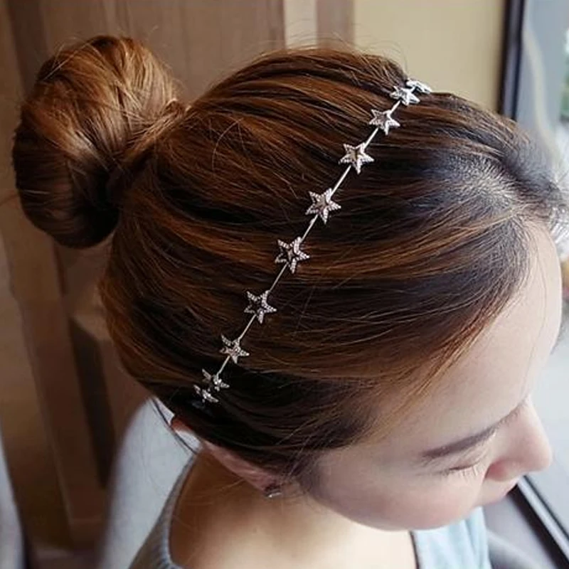 Женская повязка на голову с пентаграммой серебряного цвета | Украшения и