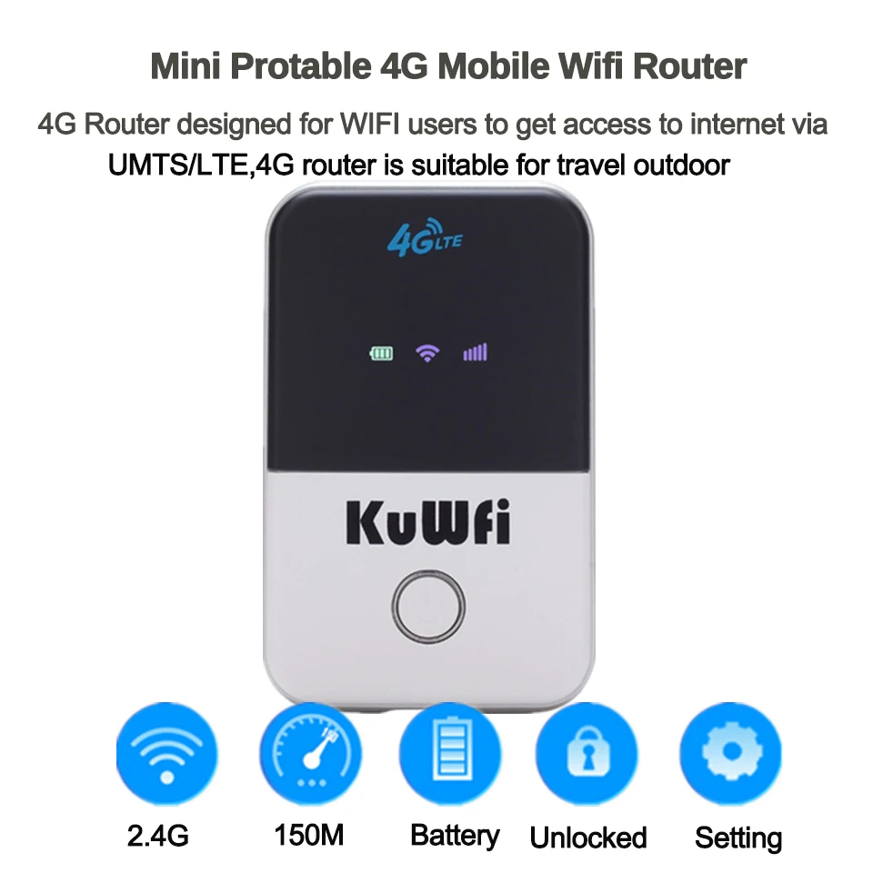 KuWfi 4G Wifi роутер мини 3g/4G LTE беспроводной маршрутизатор Портативный Карманный Wi-Fi Мобильная точка доступа автомобильный Wi-Fi роутер со слотом для sim-карты
