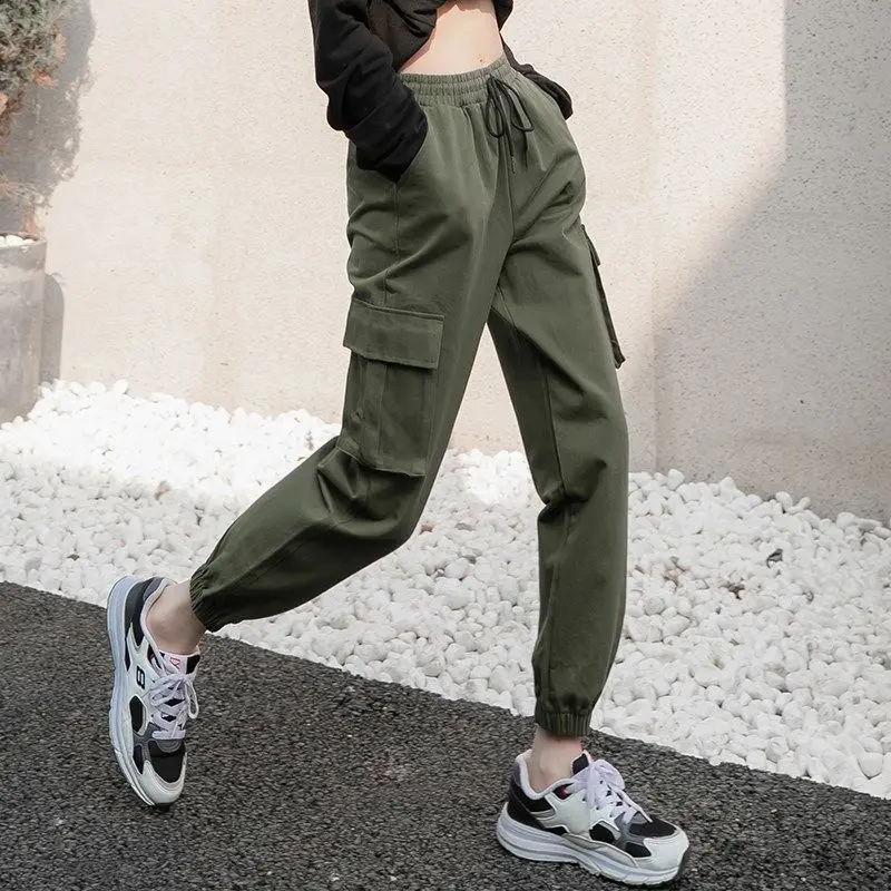 Хип хоп Лоскутные цепи брюки женские эластичные Высокая талия черные спортивные