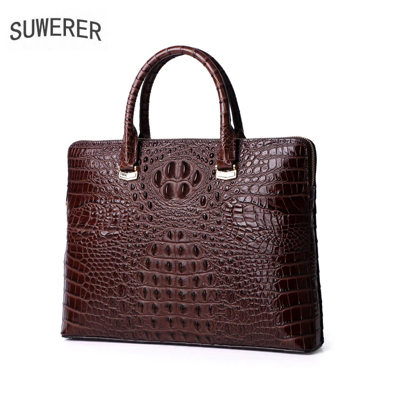 Мужской портфель из натуральной кожи деловая сумка-тоут воловьей с крокодиловым