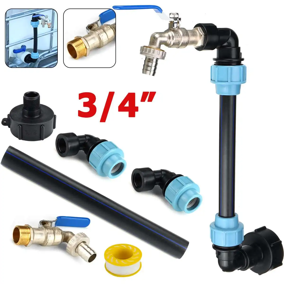 

IBC Tank Tap Adapter IBC Tank Thread Faucet With 1 Tube And 2 Curved Connectors Home Garden Irrigation Water Connector 40a 60mm