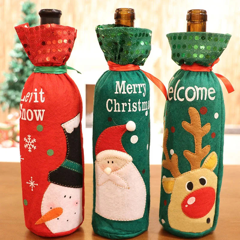 

Christmas Red Wine Bottle Bag Santa Claus Champagne Bottle Set Red Christmas Table Decoration Home Holiday Party Supplies 2021