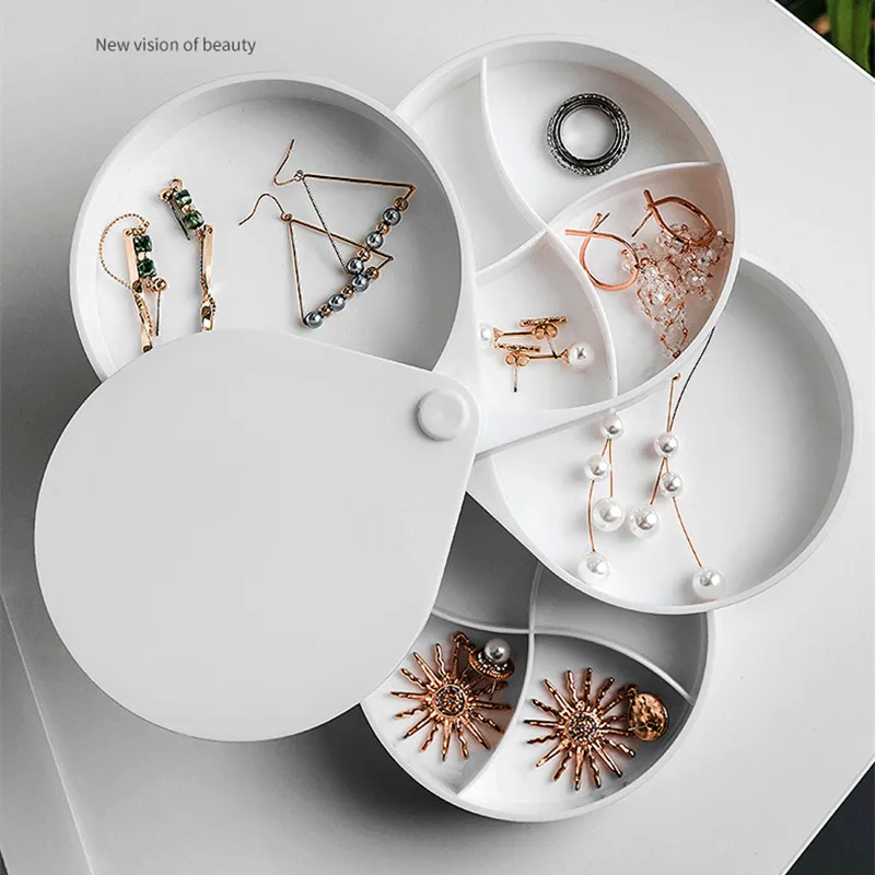 

4 Layers Creative Rotatable Jewelry Storage Boxs Makeup Container Case Earring Necklace Simple Girl Plate Jewelry Organizer
