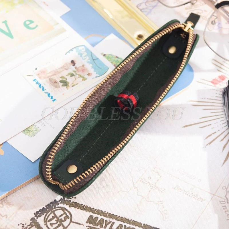 

Handmade Leather Pencil Bag Vintage Retro Zipper Fountain Pen Brush Pouch Case Drop Shipping
