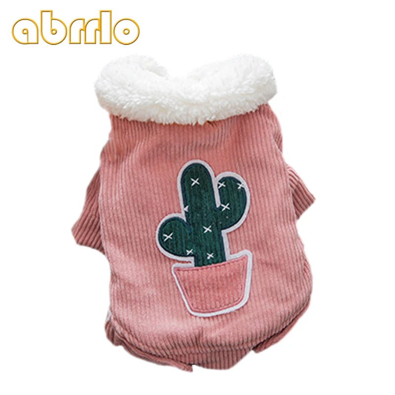Зимняя одежда для собак куртки маленьких вельветовые с милым рисунком теплые
