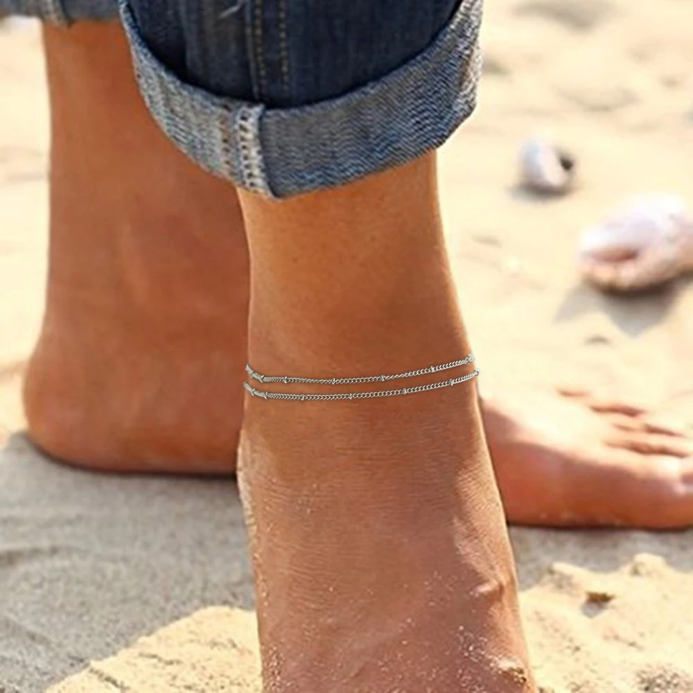 Lacoogh 1 шт. двухслойные ножные браслеты в форме сердца из нержавеющей стали с