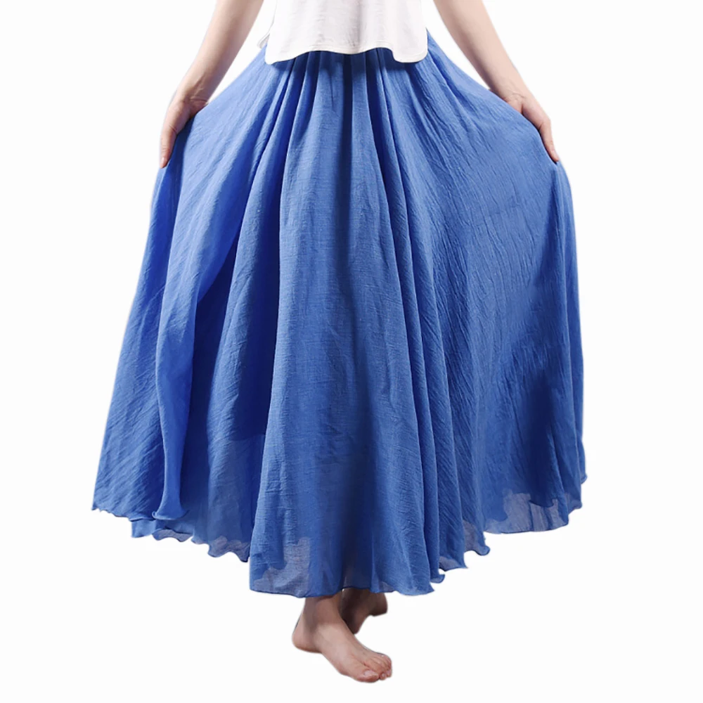 denim WENYUJH новые женские льняные хлопковые длинные юбки, плиссированные макси юбки с эластичной талией, Пляжная богемная винтажная Осенняя юбка макси - Цвет: denim