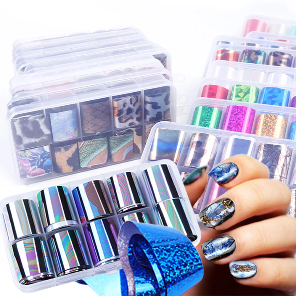 10 шт./лот Набор стикеров для ногтей кружевная голографическая печать цветов AB 3d