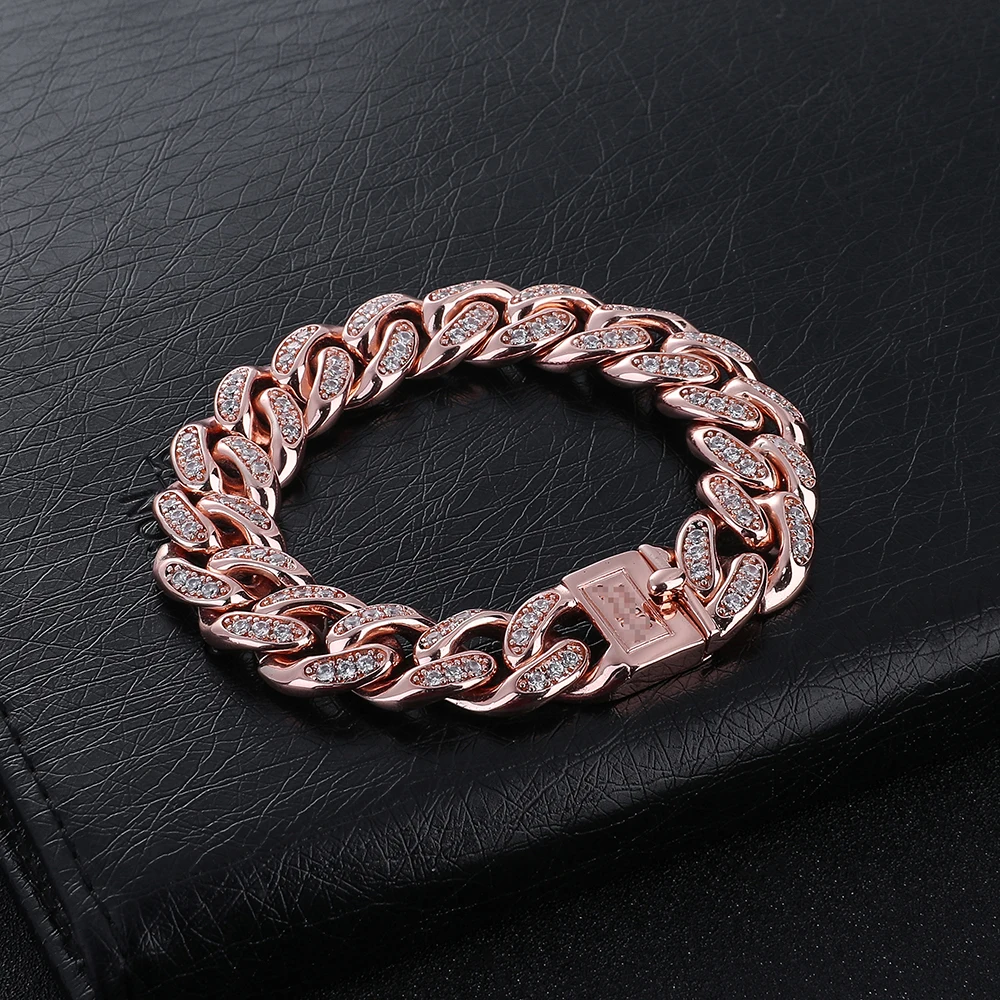 rose gold Мужские браслеты Будды со льдом, блестящий CZ кубинский браслет-цепочка, розовое золото, панк, хип-хоп ювелирные изделия для мужчин - Окраска металла: rose gold