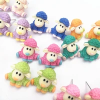 korean little cute sheep stud earrings for women handmade colors resin kawaii cartoon lamb earring studs funny jewelry girl gift