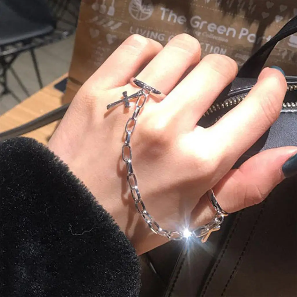 

Punk Cool Hip Rings Multi-layer Adjustable Chain 2 Open Finger Rings Alloy Women Rotate Rings for Women Party Gift