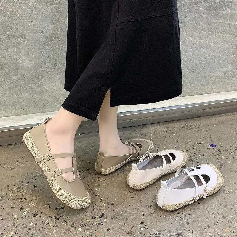 Sports White Women's Shoes College Style Black Leather Shoes with Buckle Mary Jane Shallow Shoes