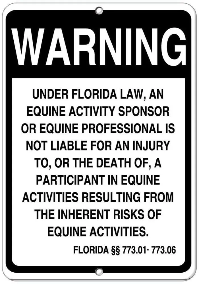 

Metal Tin Sign Wall Decor Man Cave Bar 12 x 8 Inches Florida Law Equine Activist Not Liable for Injury Death Sign Gifts Living