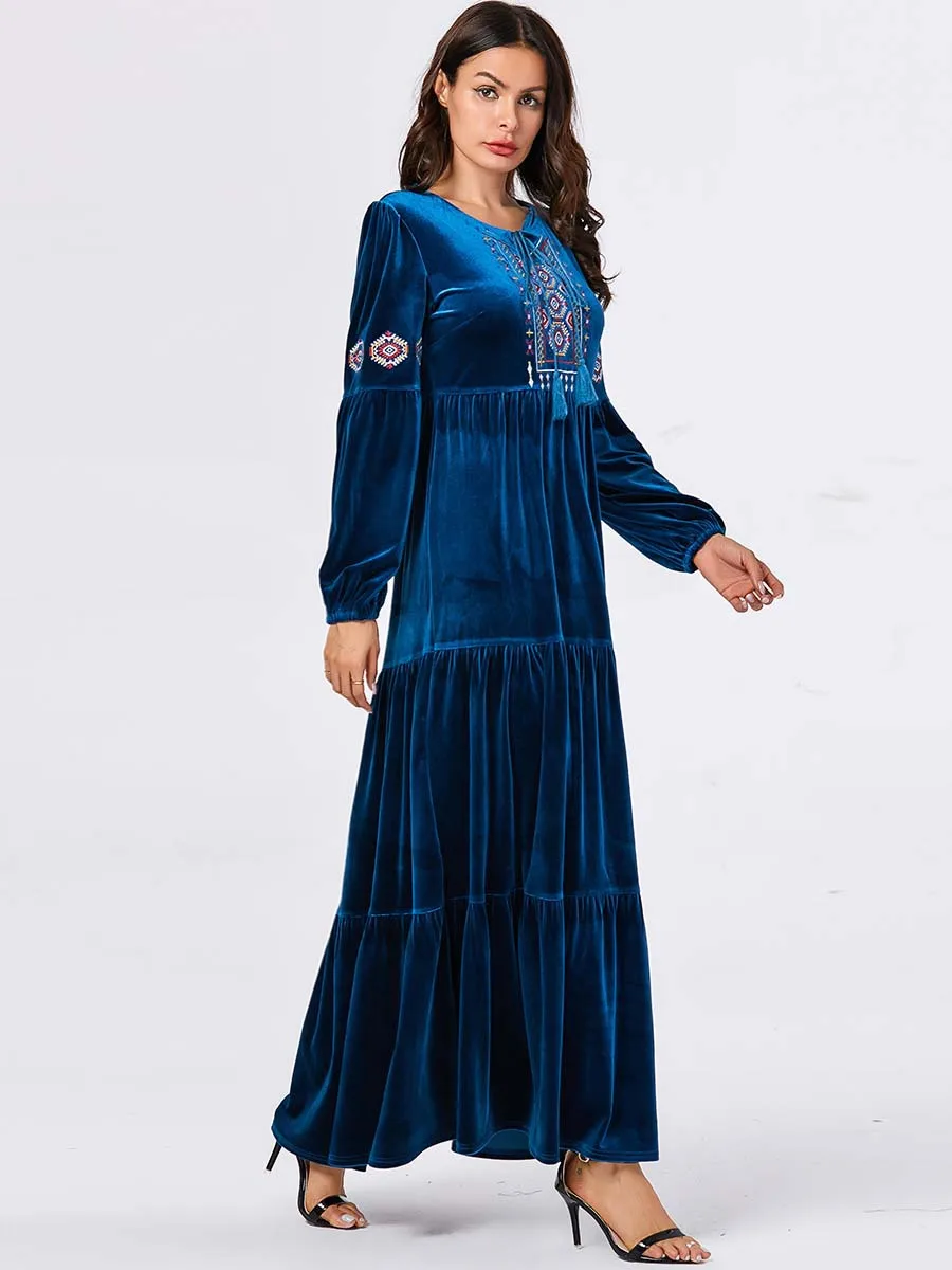 Марокканское платье Кафтан Мусульманская одежда Большие размеры Осенне зимнее