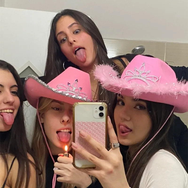 Розовый головной убор в западном стиле Стиль ковбойские шляпы для женщин Для