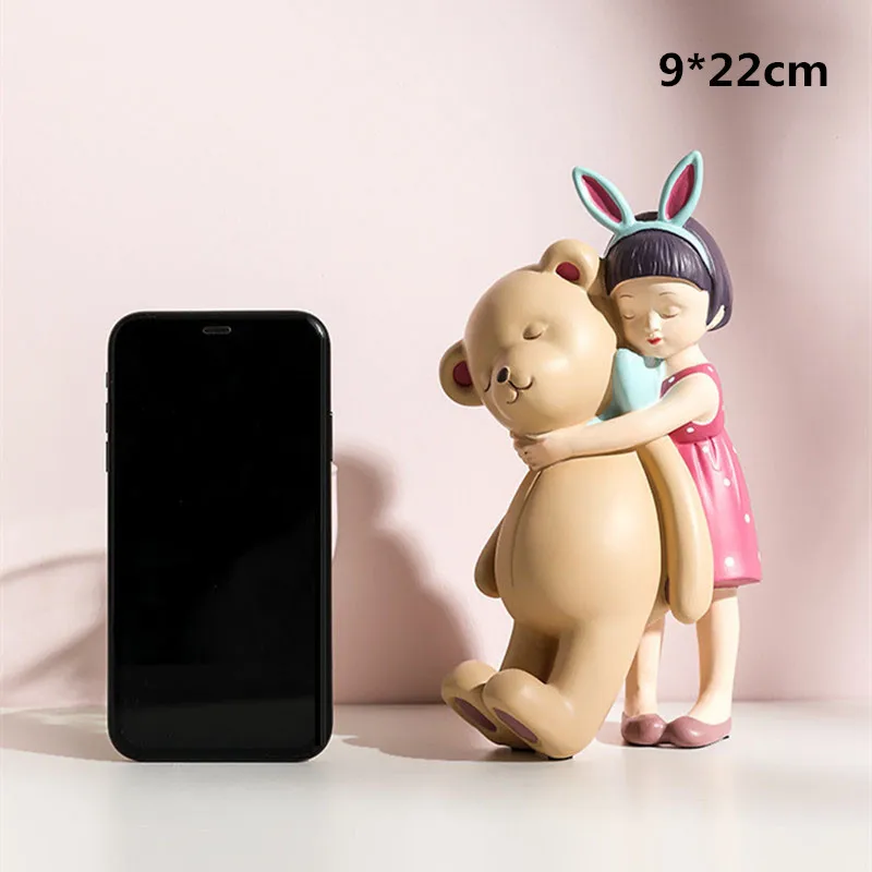

NORTHEUINS Girl Bear Resin Figurines for Interior Home Decoration Accessories for Living Room Modern Figure Statues Sculptures