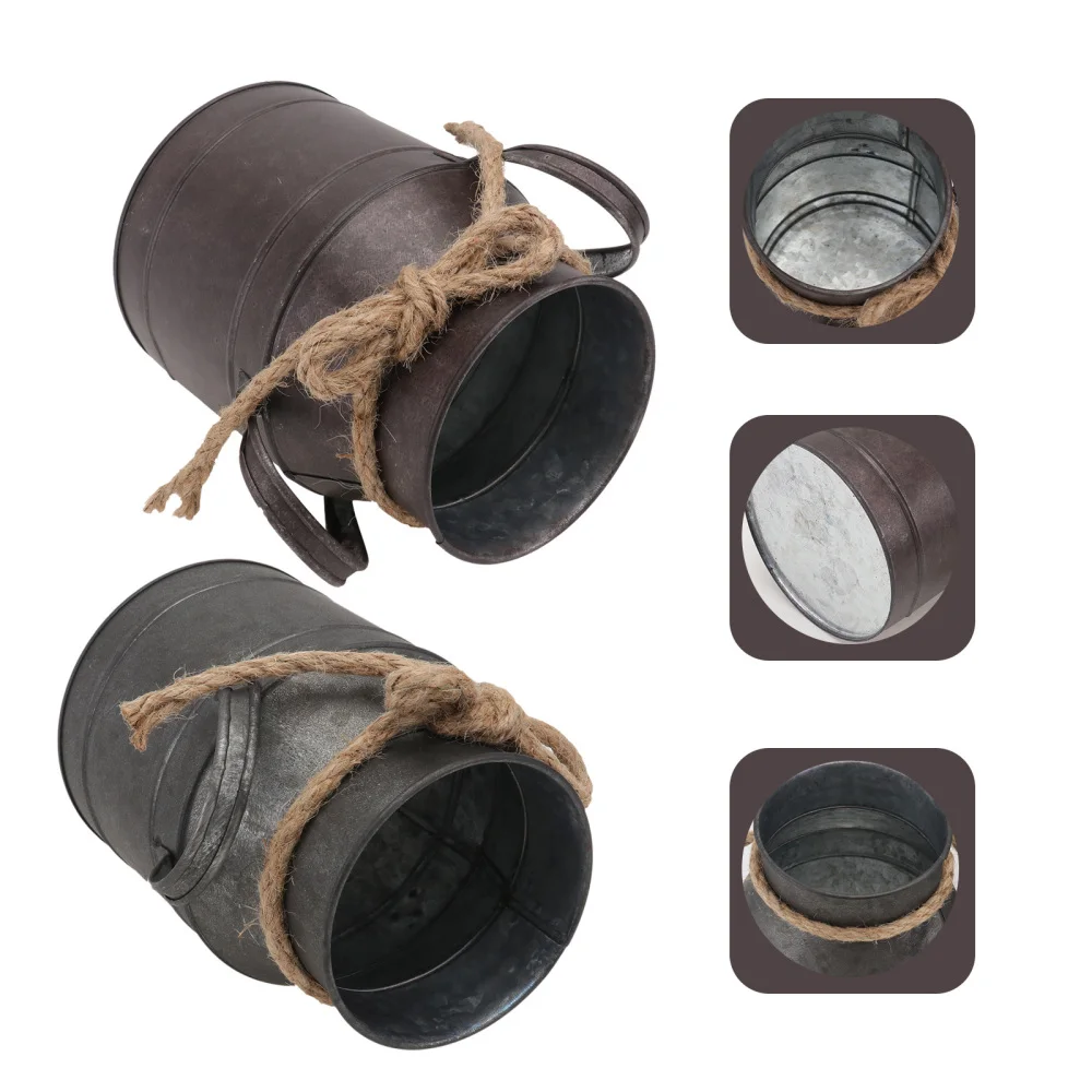 

2pcs Iron Flower Bucket Vintage Desktop Flower Bucket Dried Flower Container