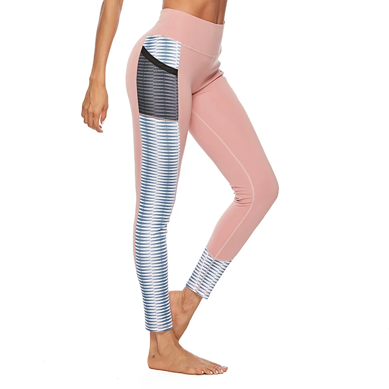Новые женские штаны для йоги с карманом геометрические Лоскутные Колготки