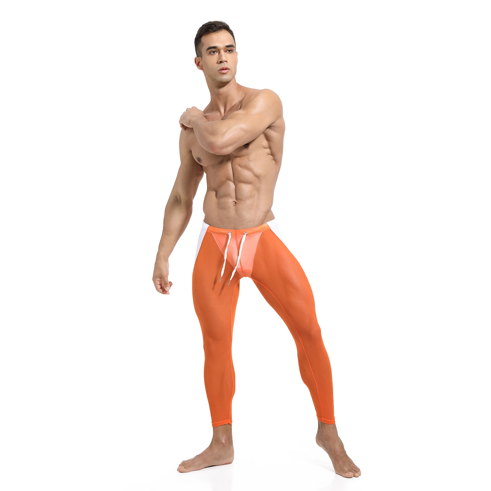 Мужские дышащие однотонные прозрачные сетчатые облегающие спортивные Леггинсы