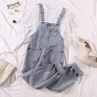 female student jumpsuit summer 2021 new womens korean version of the popular strap trousers ripped casual jeans trend