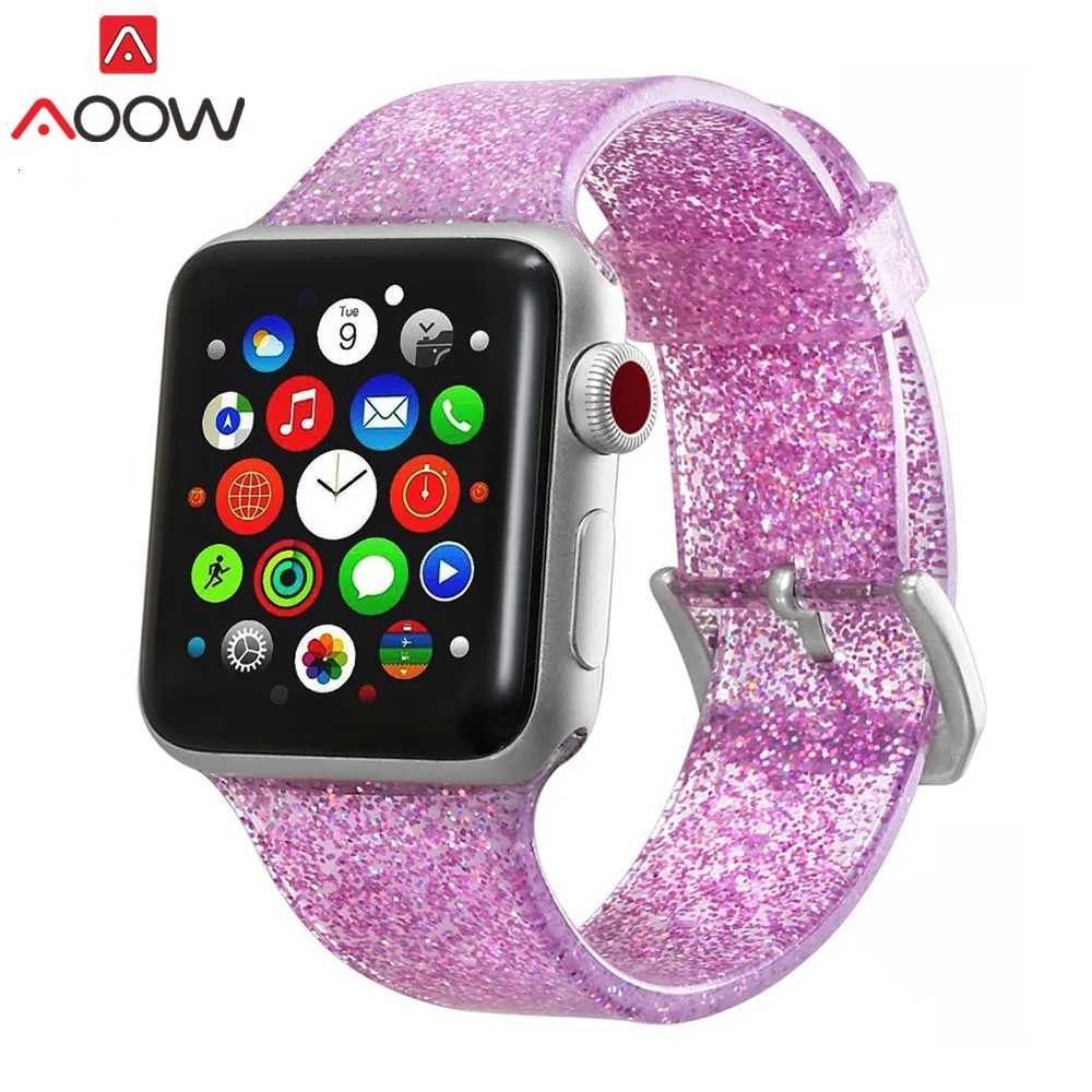 Силиконовый ремешок для часов для Apple Watch 38 мм 42 мм 40 мм 44 мм Блестящий ремешок для мужчин и женщин сменный Браслет ремешок для iwatch 1 2 3 4