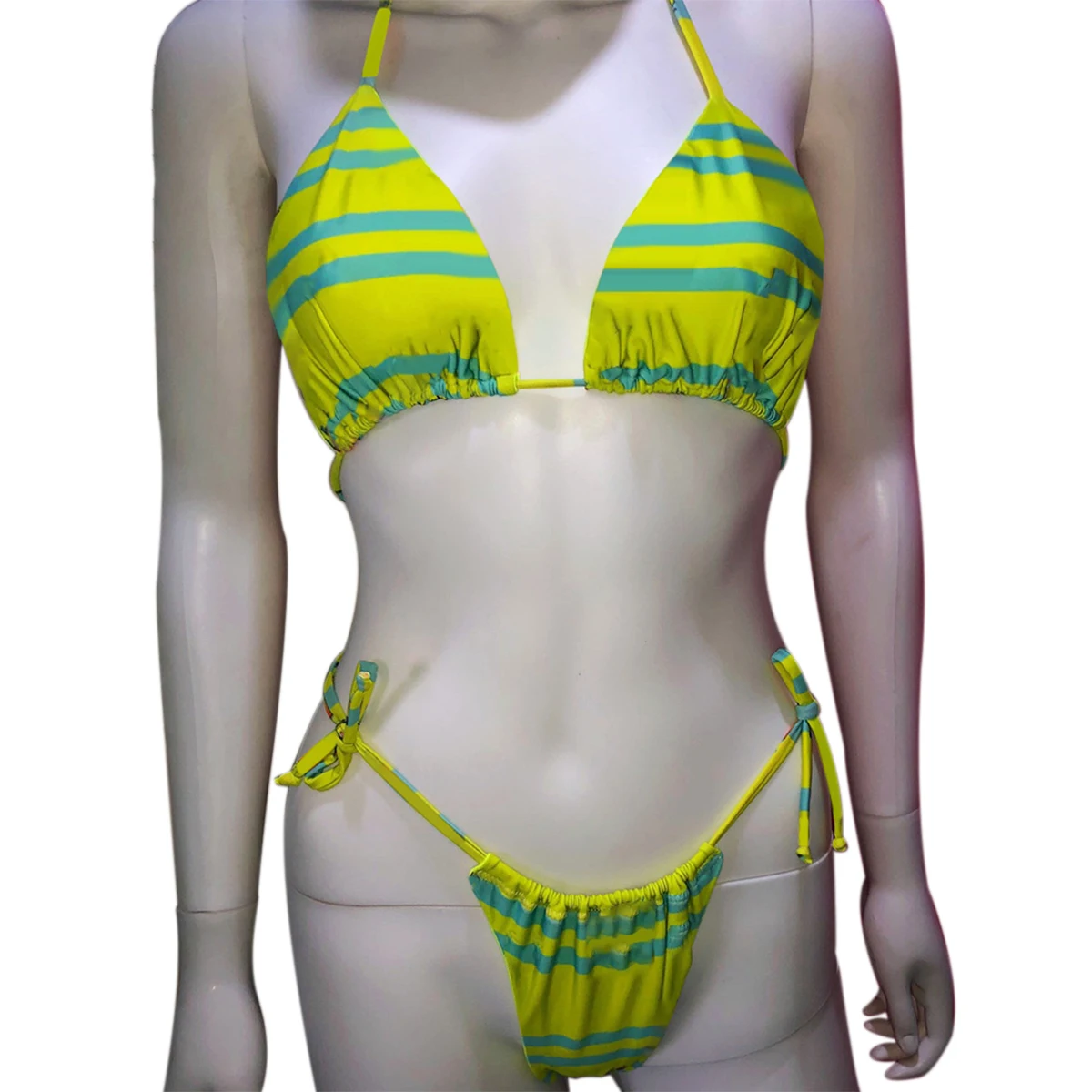 

AA Summer Women Swimsuits Sexy Backless Bandage Bikini Sets With Face Cover Striped Thong Swimsuit Triange Swimwear