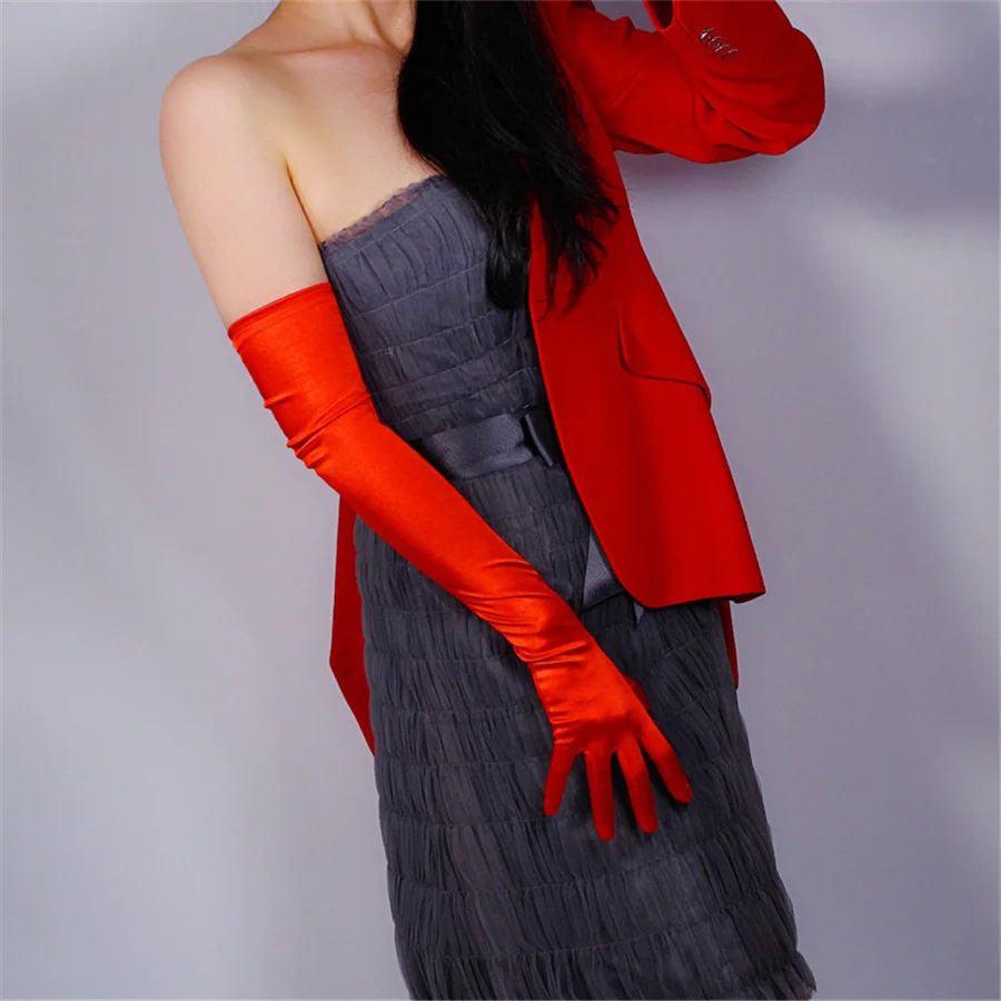 

Silk Gloves Female 58cm Elastic Silk Satin Large Red Red Long Paragraph Elbow Sunscreen Gloves SCDH58