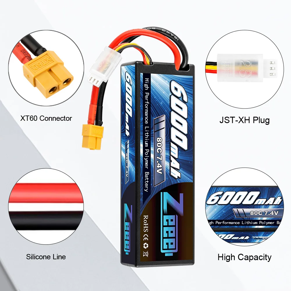 аккумулятор zeee lipo 2s 74 в 6000 мач 80c xt60 запч