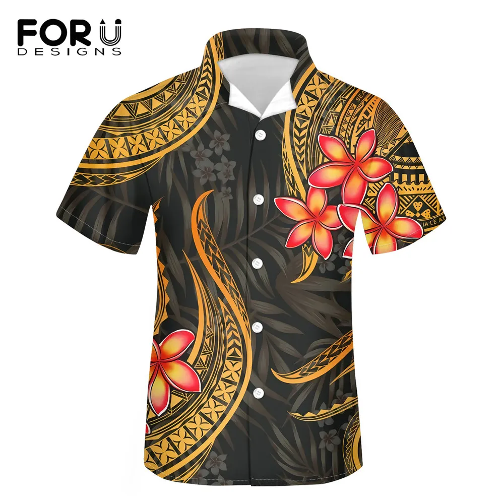 

FORUDESIGNS Beach Shirts Men's Summer Vacation Camisas Para Hombre Poly Samoa Printed Short Sleeve Button Down Hawaiian Shirts