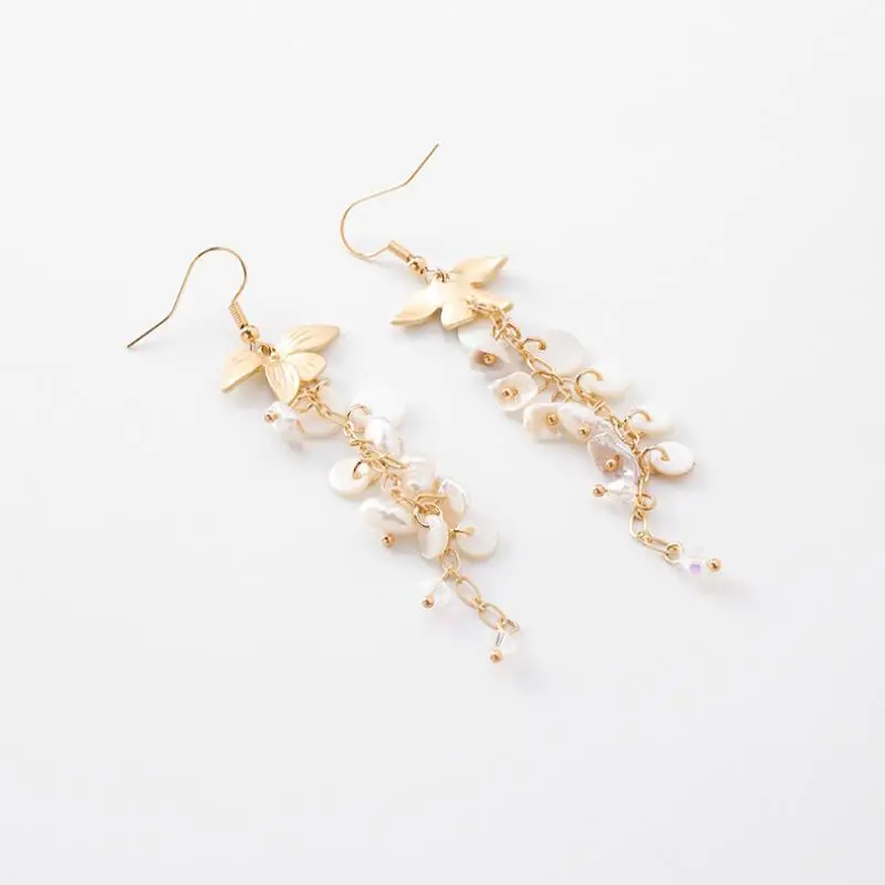 Необычные серьги подвески с искусственным жемчугом милые длинные в виде цветка