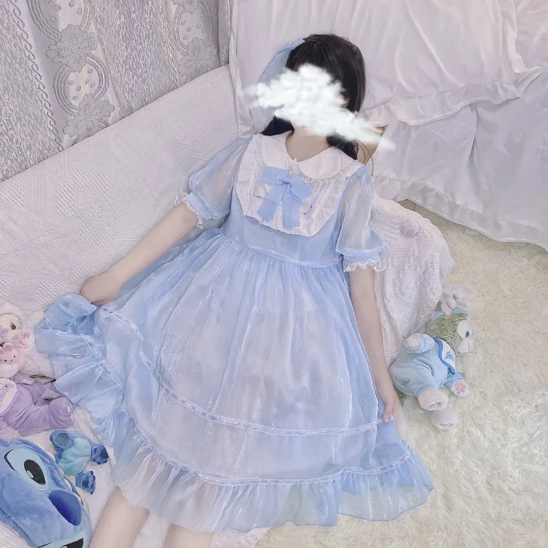 

Tea Party Lolita Dress Japanese Soft Girl Sweet Doll Collar Short Sleeve Dress Kawaii 2021 New summer