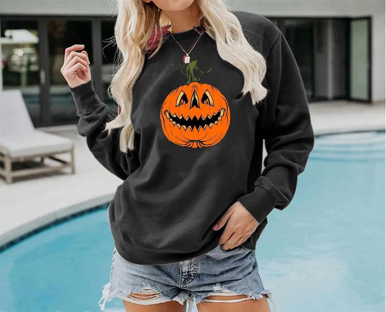 

Halloween Women's Long Sleeve Pumpkin Printed Sweatshirt Pullover Tops Jumper