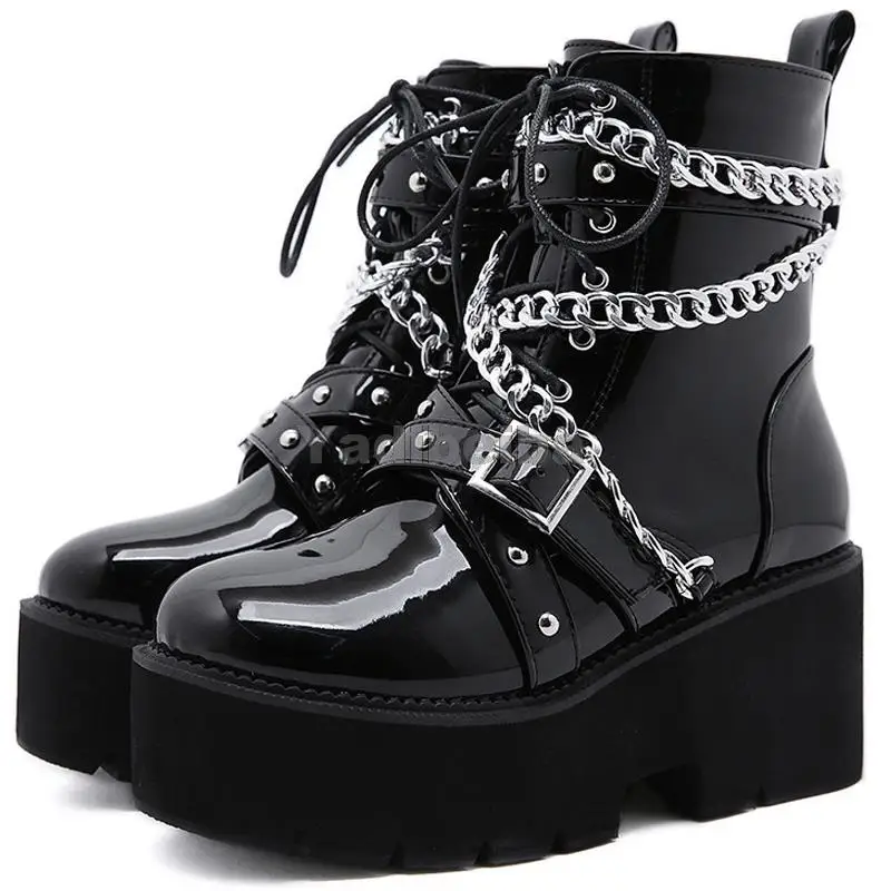 Женские ботинки с цепочкой ботильоны ремешком на щиколотке и пряжкой обувь