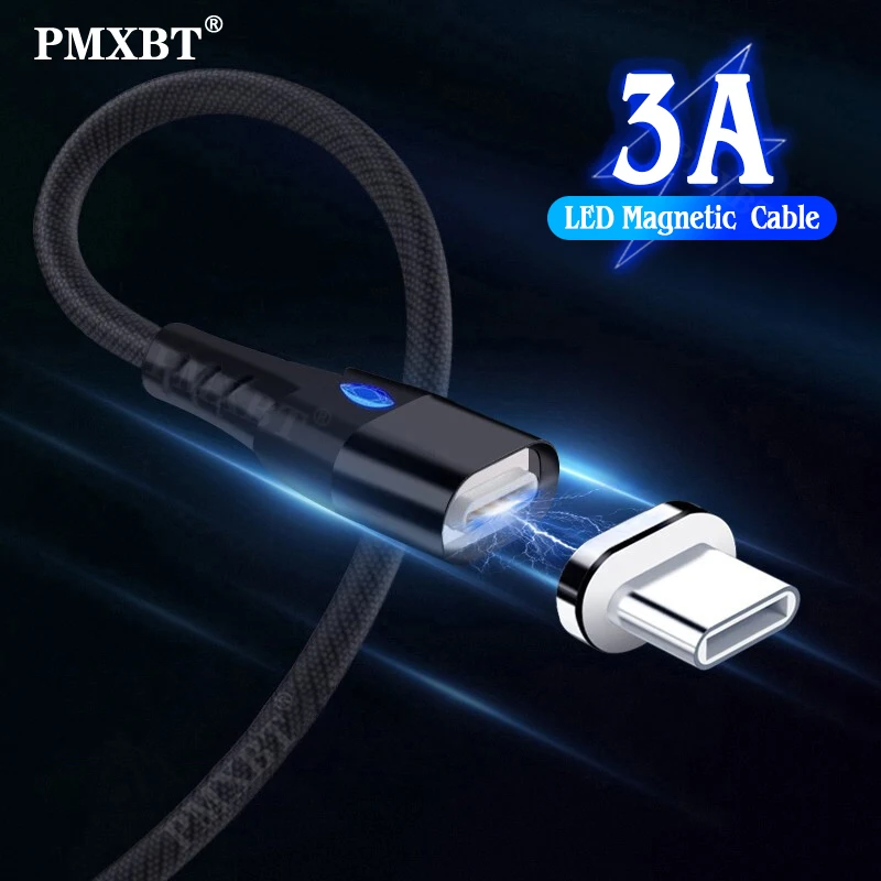 

LED QC3.0 Magnetic USB Cable For iPhone Micro USB Cable Type C Braided Cable Charger For Samsung Xiaomi Huawei Mobile Phone Cord